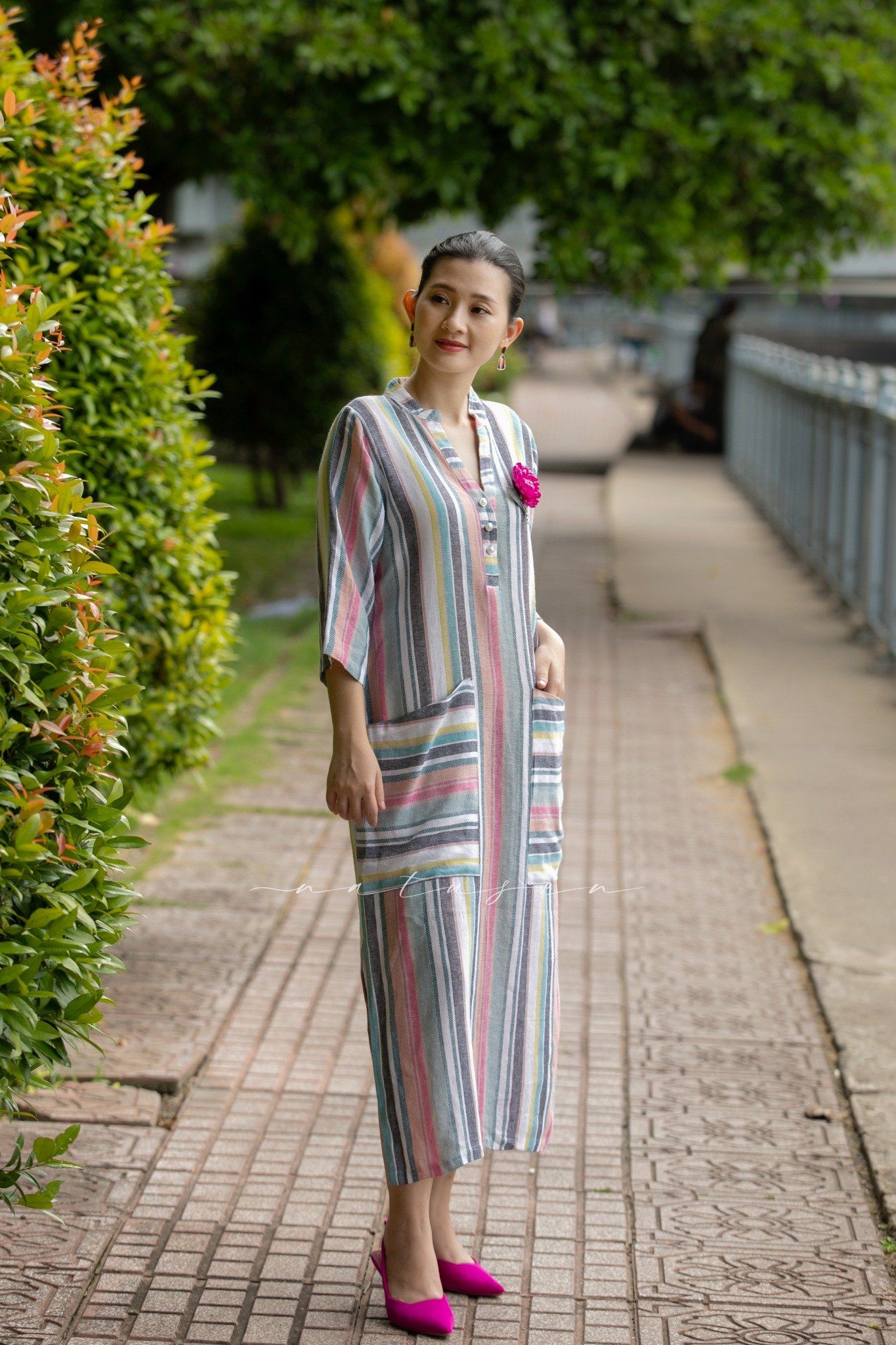  Đầm MiSol linen sọc 