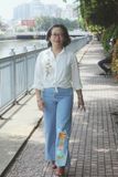  Quần Jeans ống rộng lưng cao - Medium 