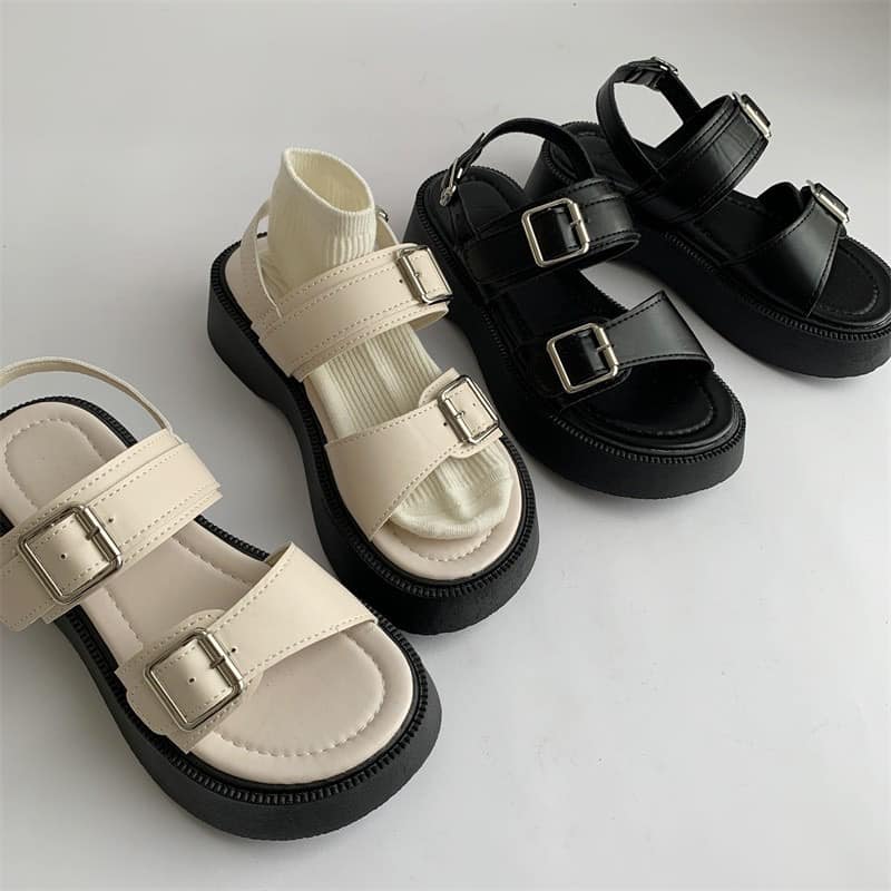 Giày sandal da 2 quai ngang