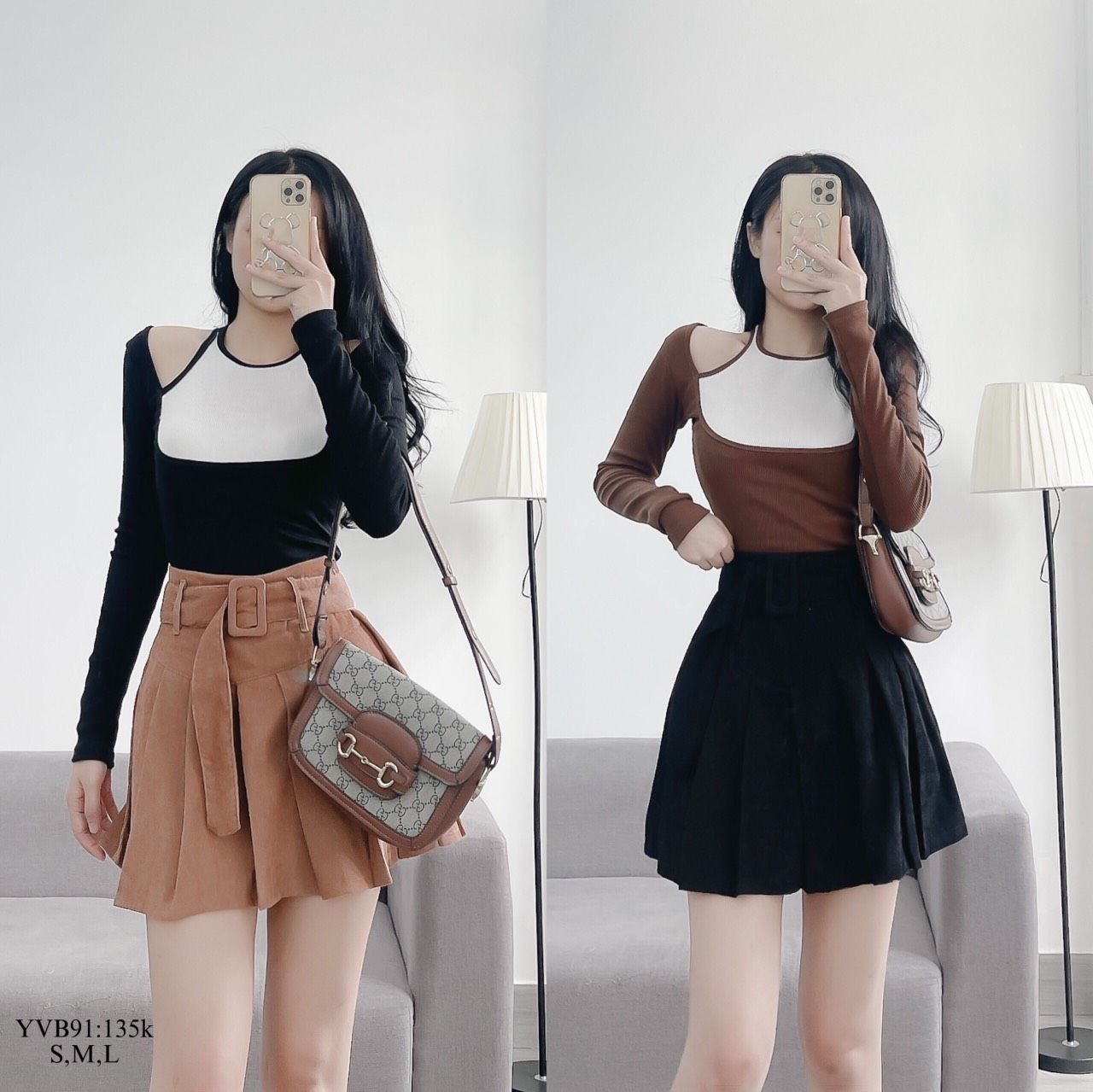Chân váy nhung ghi trơn