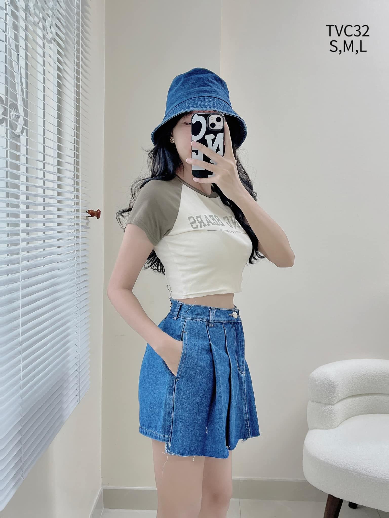Quần giả váy jean xanh