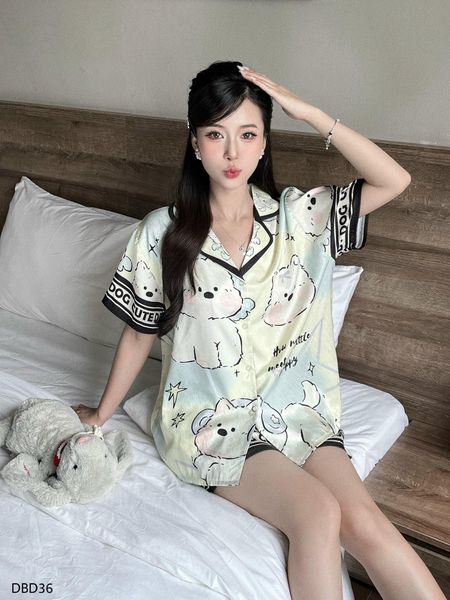 Đồ ngủ đùi lụa xước in hình