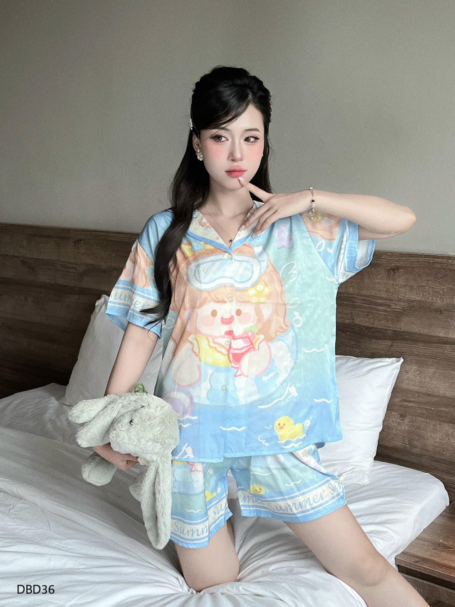 Đồ ngủ đùi lụa xước in hình