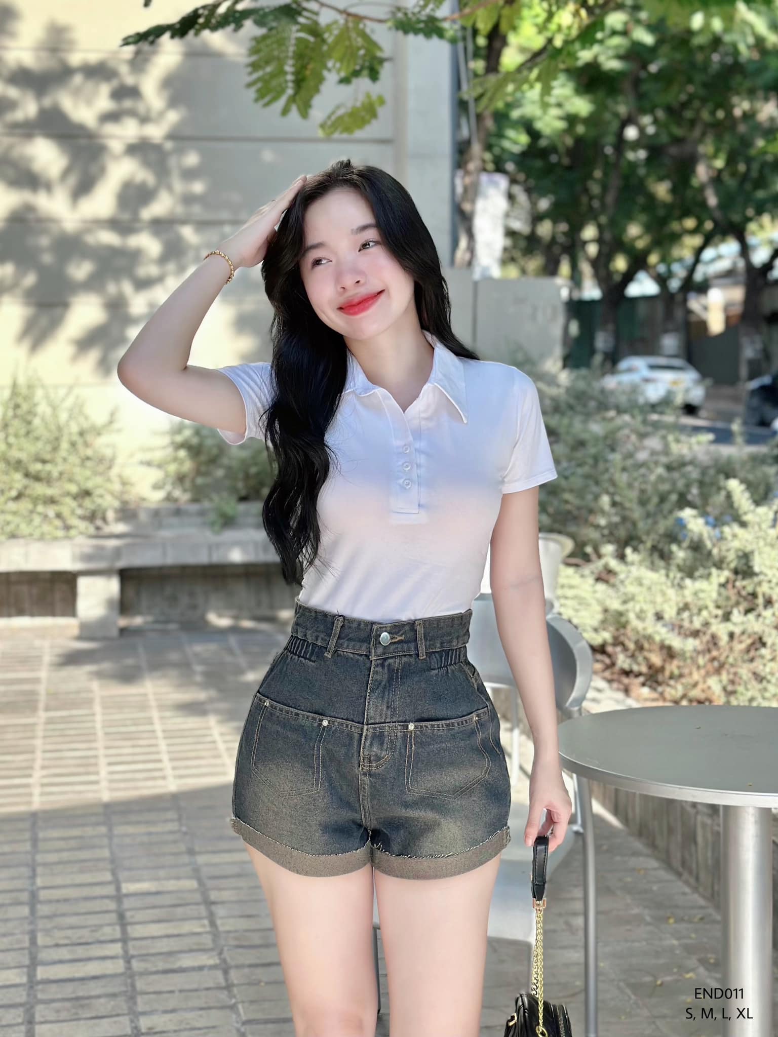 Quần short jean cut gấp line