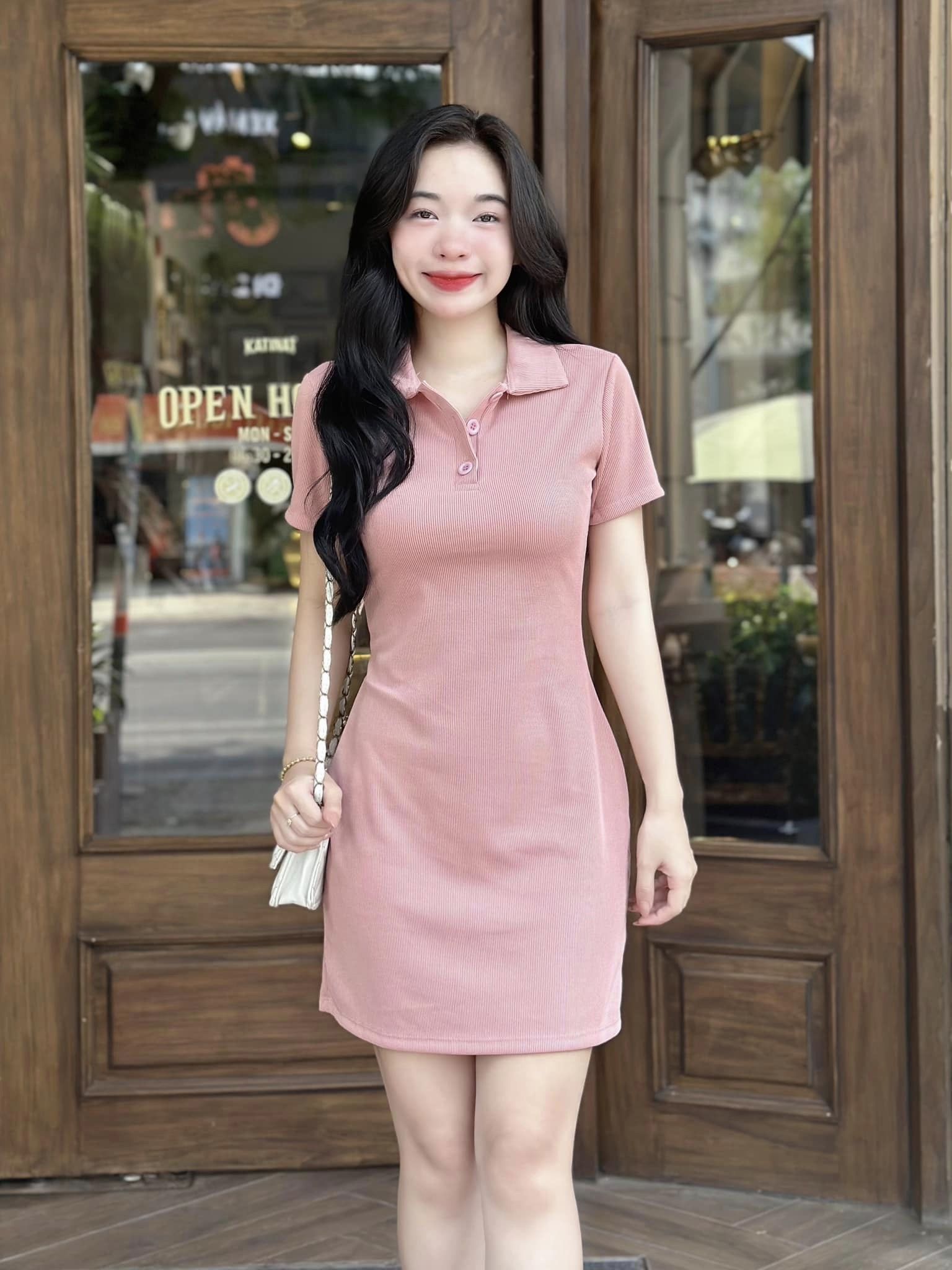 Đầm A thun gân QC cổ polo