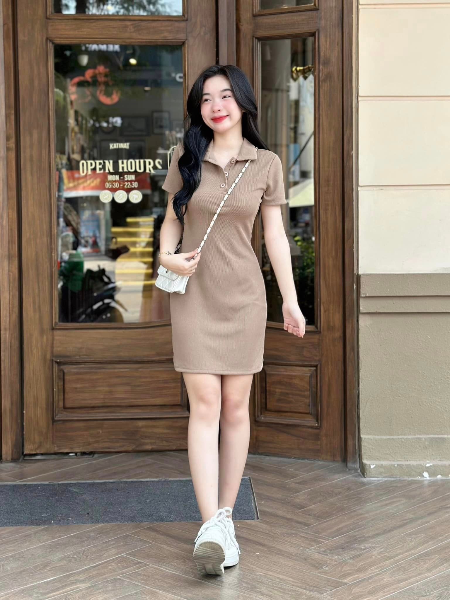 Đầm A thun gân QC cổ polo