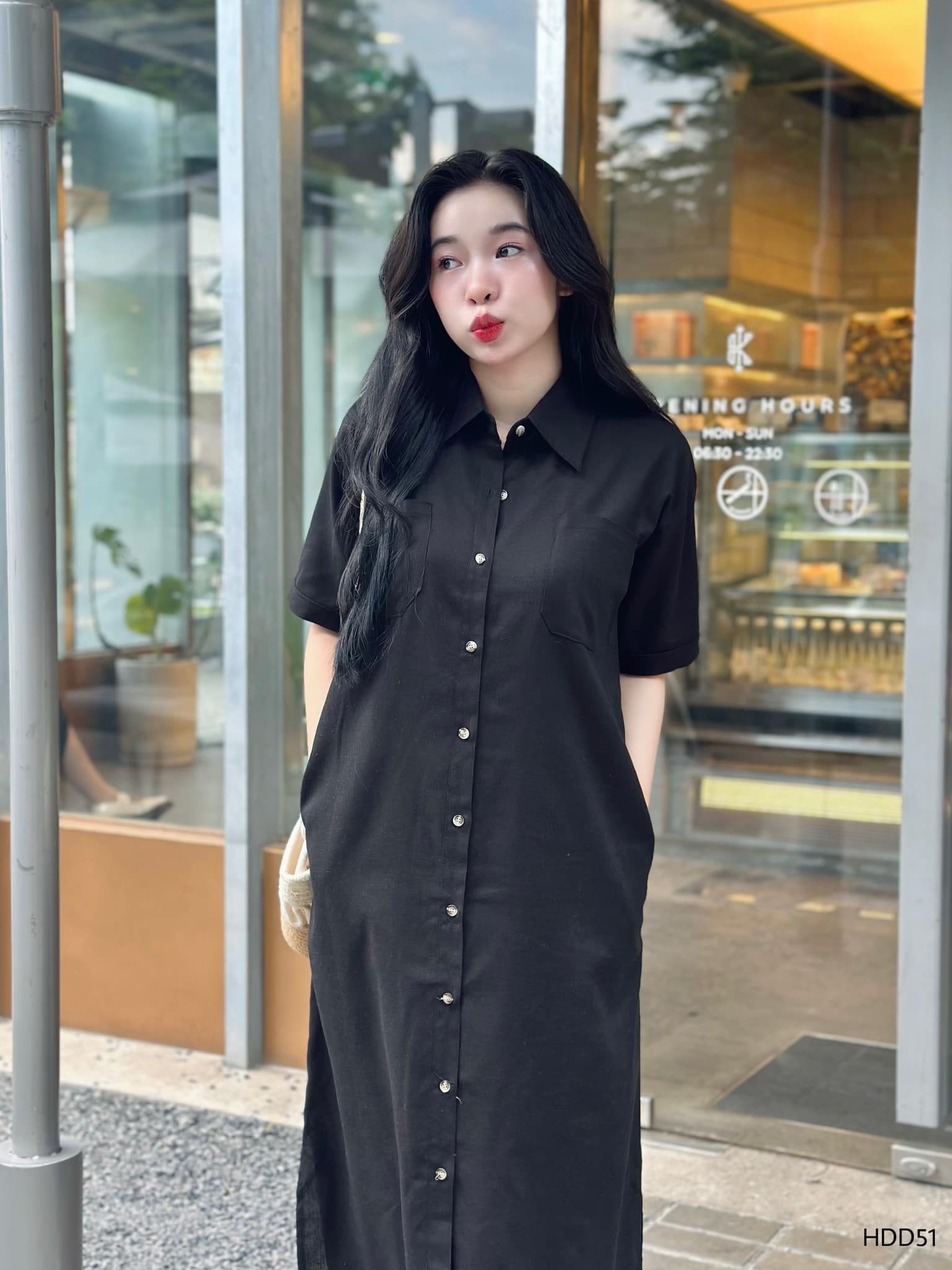 Đầm somi linen suông dài 2 túi