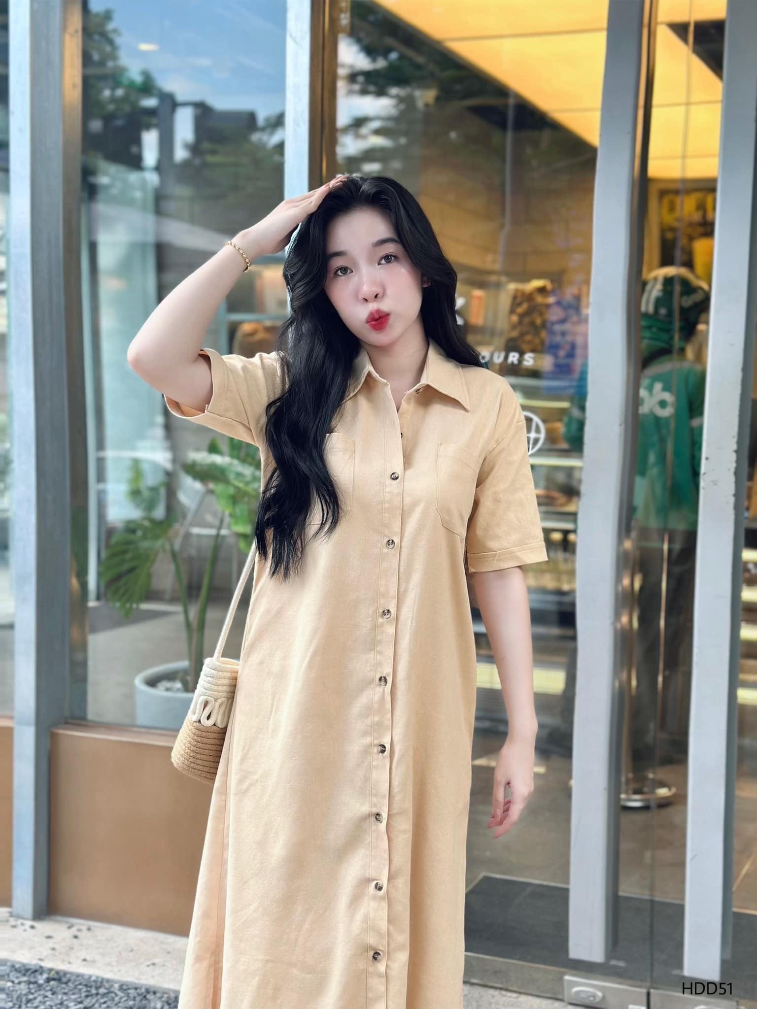 Đầm somi linen suông dài 2 túi