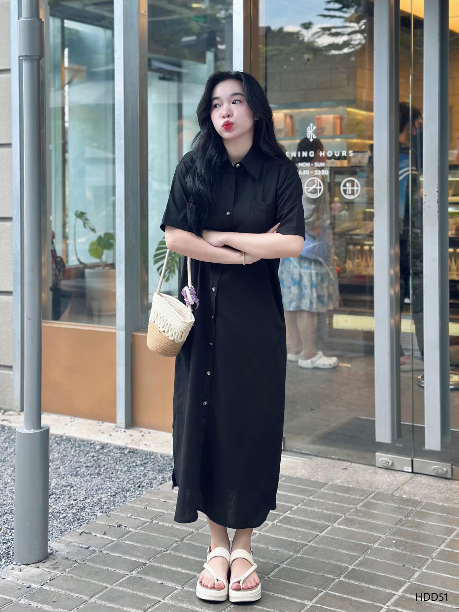 Đầm somi linen suông dài 2 túi