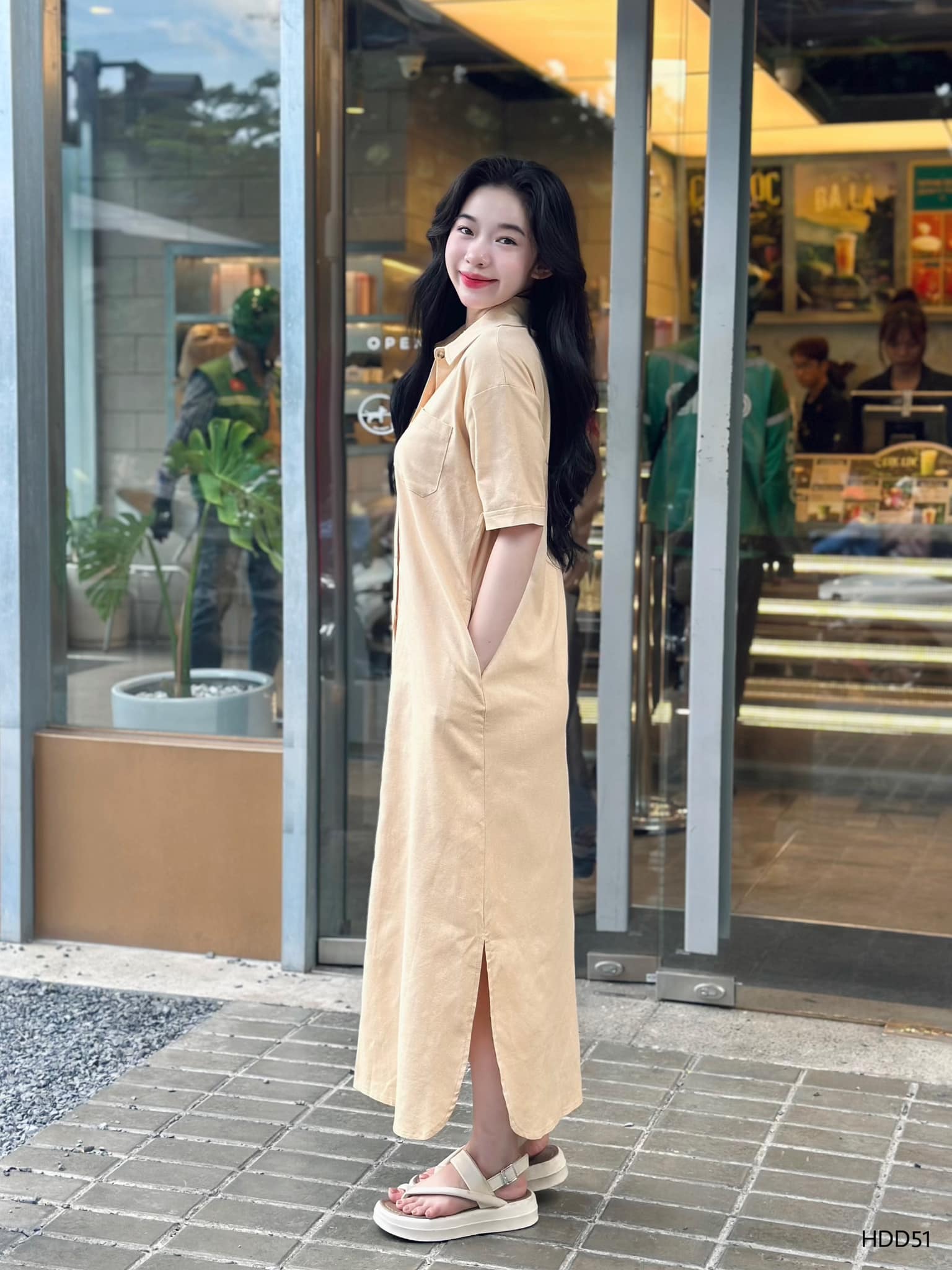 Đầm somi linen suông dài 2 túi