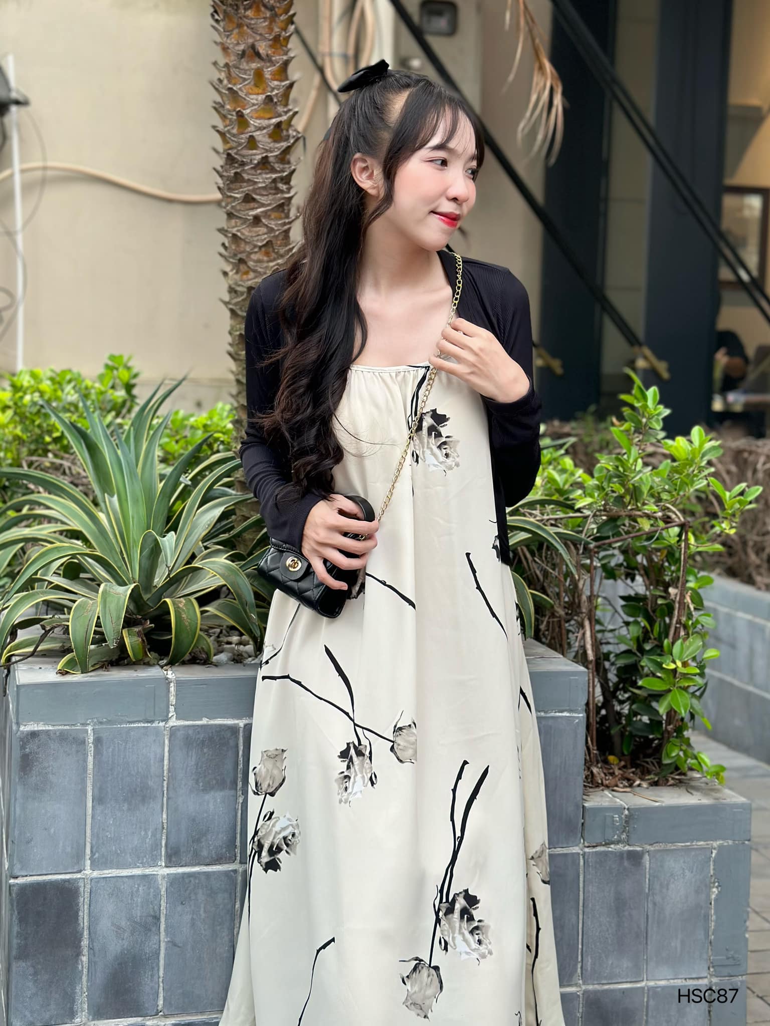 Set đầm maxi 2 dây in hoa kèm khoác