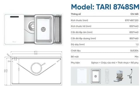 Chậu Rửa Bát 1 Hố Konox TARI 8748SM – Lựa Chọn Đáng Giá Cho Mọi Căn Bếp Hiện Đại