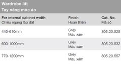 Tay nâng móc treo quần áo Hafele 805.20.532