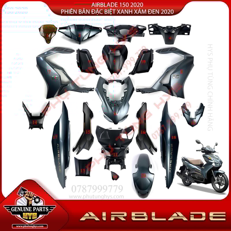 DÀN ÁO AB AIRBLADE 150 (2020) PHIÊN BẢN ĐẶC BIỆT XANH XÁM ĐEN 2020