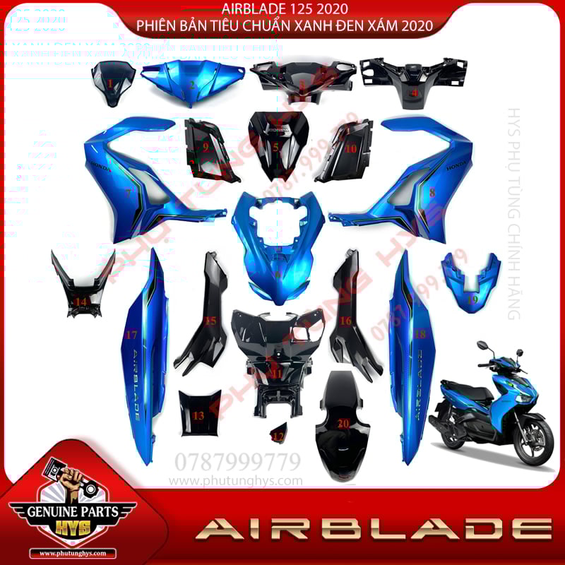 DÀN ÁO AB AIRBLADE 125 (2020) PHIÊN BẢN TIÊU CHUẨN XANH ĐEN XÁM
