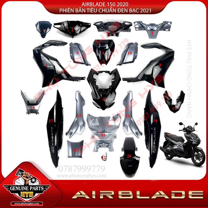 DÀN ÁO AB AIRBLADE 150 (2020) PHIÊN BẢN TIÊU CHUẨN ĐEN BẠC 2021