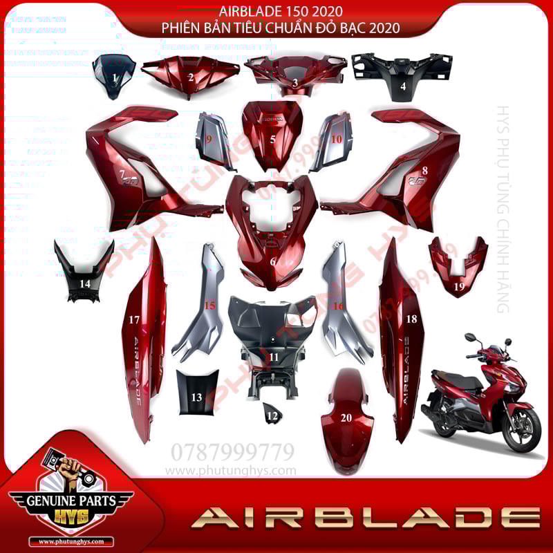 DÀN ÁO AB AIRBLADE 150 (2020) PHIÊN BẢN TIÊU CHUẨN ĐỎ BẠC 2020