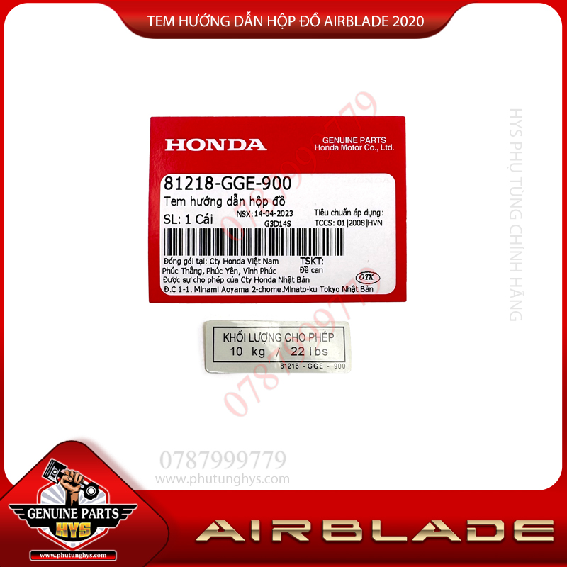 TEM HƯỚNG DẪN HỘP ĐỒ AIRBLADE 2020