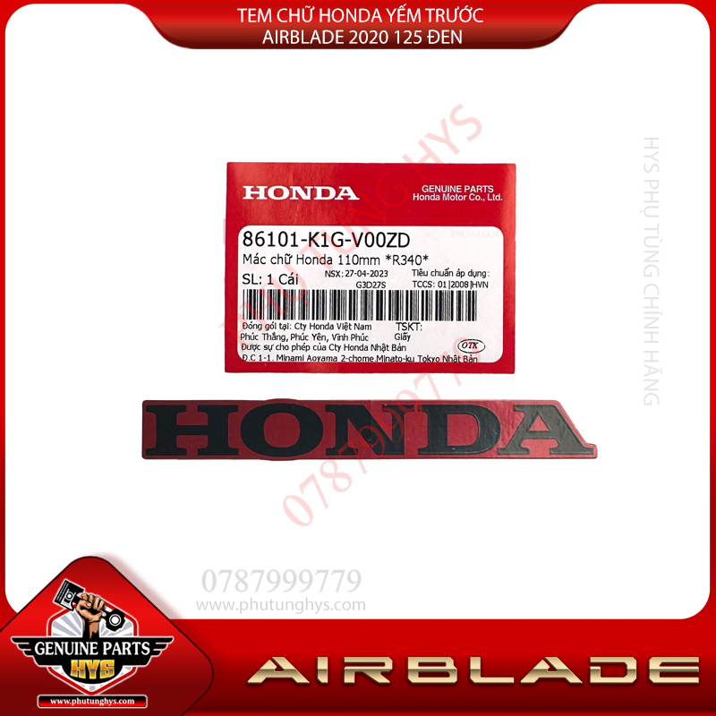 TEM CHỮ HONDA YẾM TRƯỚC AIRBLADE 2020 125 ĐEN