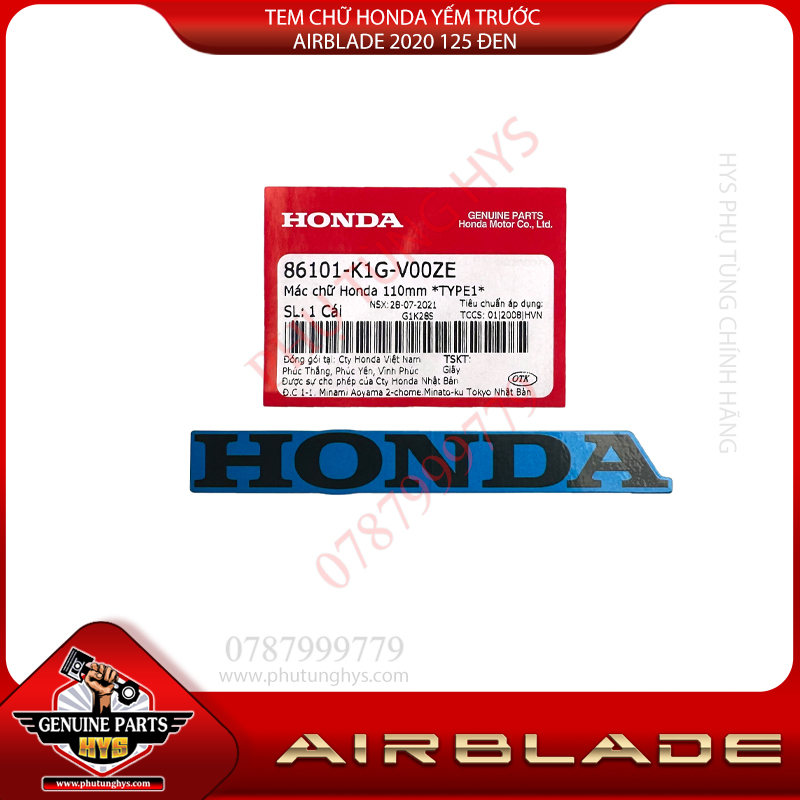 TEM CHỮ HONDA YẾM TRƯỚC AIRBLADE 2020 125 ĐEN