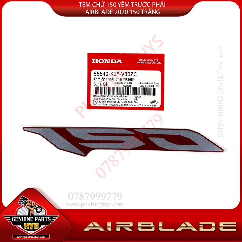 TEM CHỮ 150 YẾM TRƯỚC AIRBLADE 2020 150 PHẢI TRẮNG