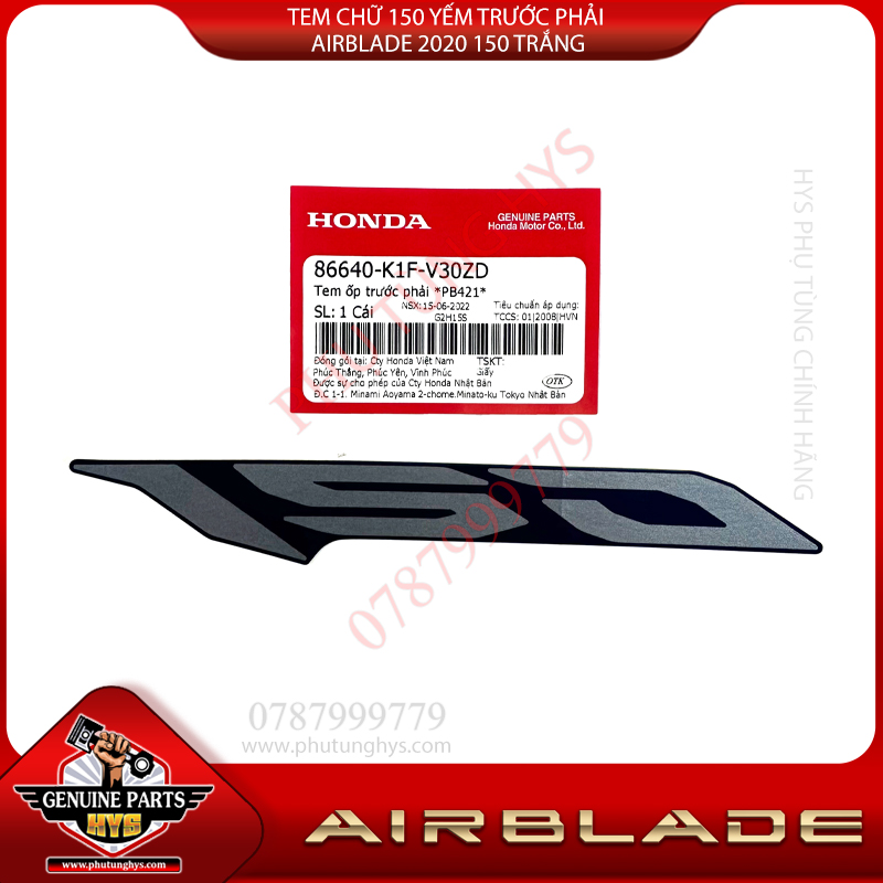 TEM CHỮ 150 YẾM TRƯỚC AIRBLADE 2020 150 PHẢI TRẮNG