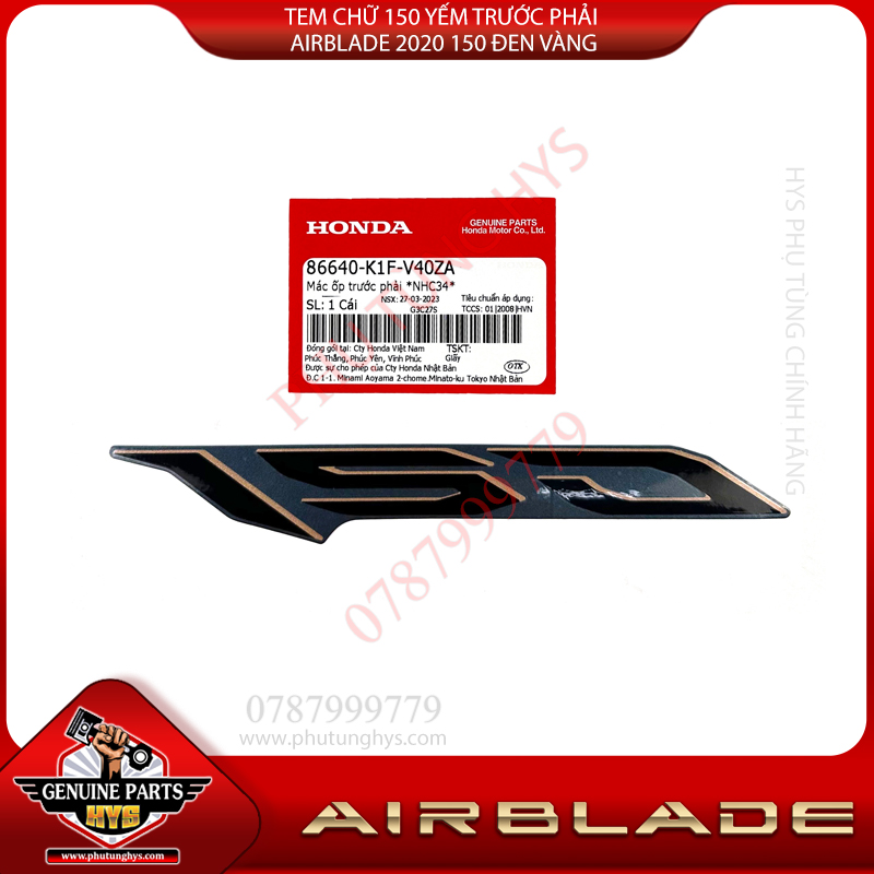 TEM CHỮ 150 YẾM TRƯỚC AIRBLADE 2020 150 PHẢI ĐEN VÀNG