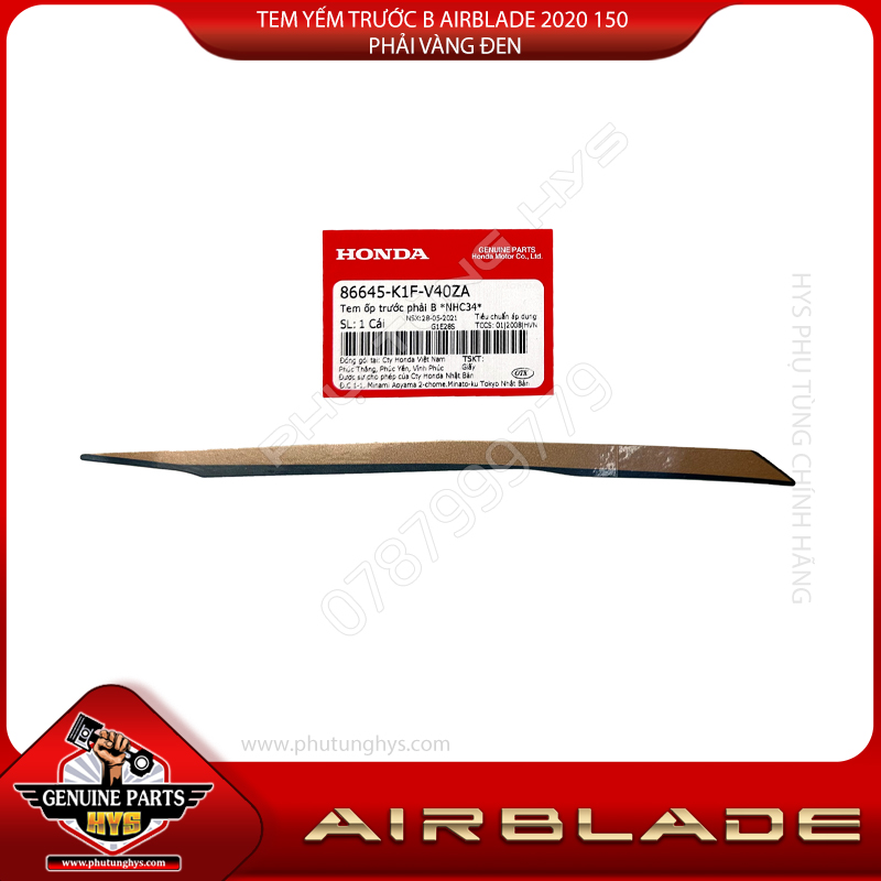 TEM YẾM TRƯỚC B AIRBLADE 2020 150 PHẢI VÀNG ĐEN