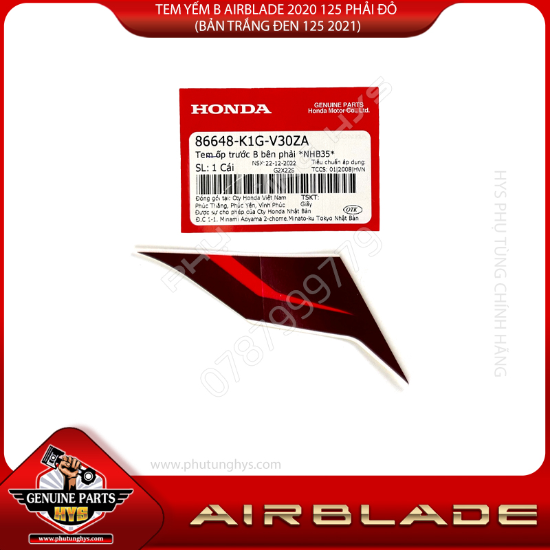 TEM YẾM B AIRBLADE 2020 125 PHẢI ĐỎ (BẢN TRẮNG ĐEN 125 2021)