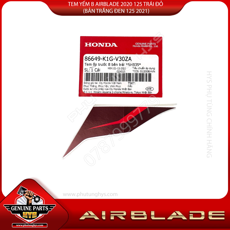 TEM YẾM B AIRBLADE 2020 125 TRÁI ĐỎ (BẢN TRẮNG ĐEN 125 2021)