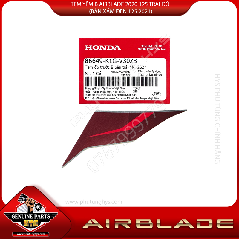 TEM YẾM B AIRBLADE 2020 125 TRÁI ĐỎ (BẢN XÁM ĐEN 125 2021)