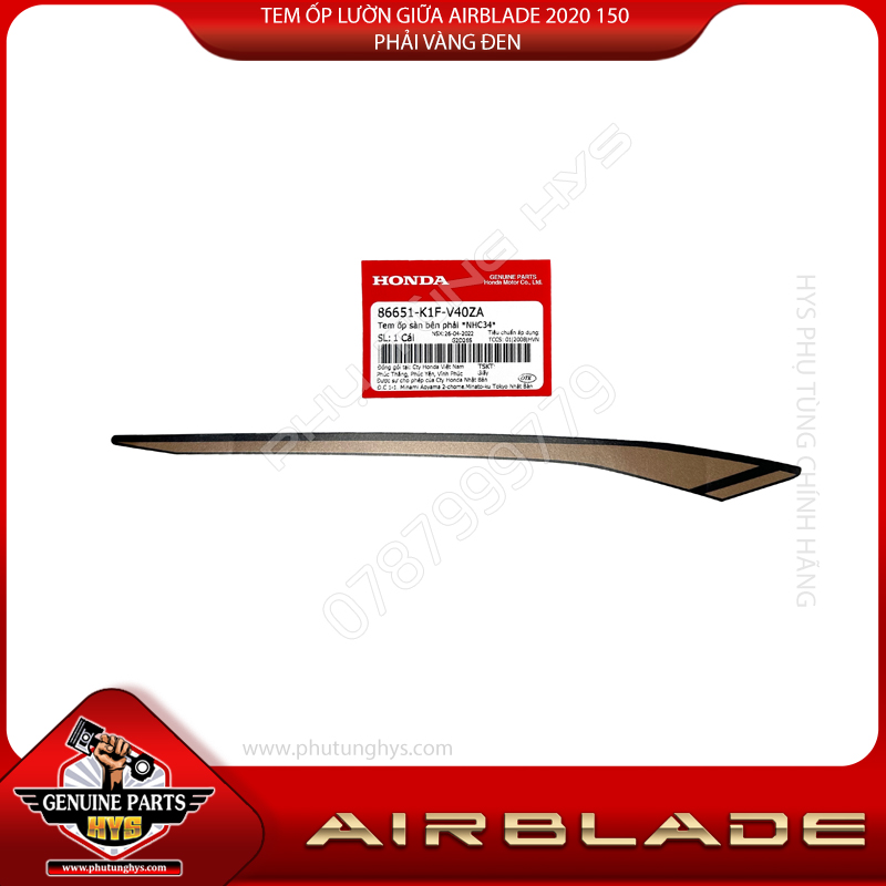 TEM ỐP LƯỜN GIỮA AIRBLADE 2020 150 PHẢI VÀNG ĐEN