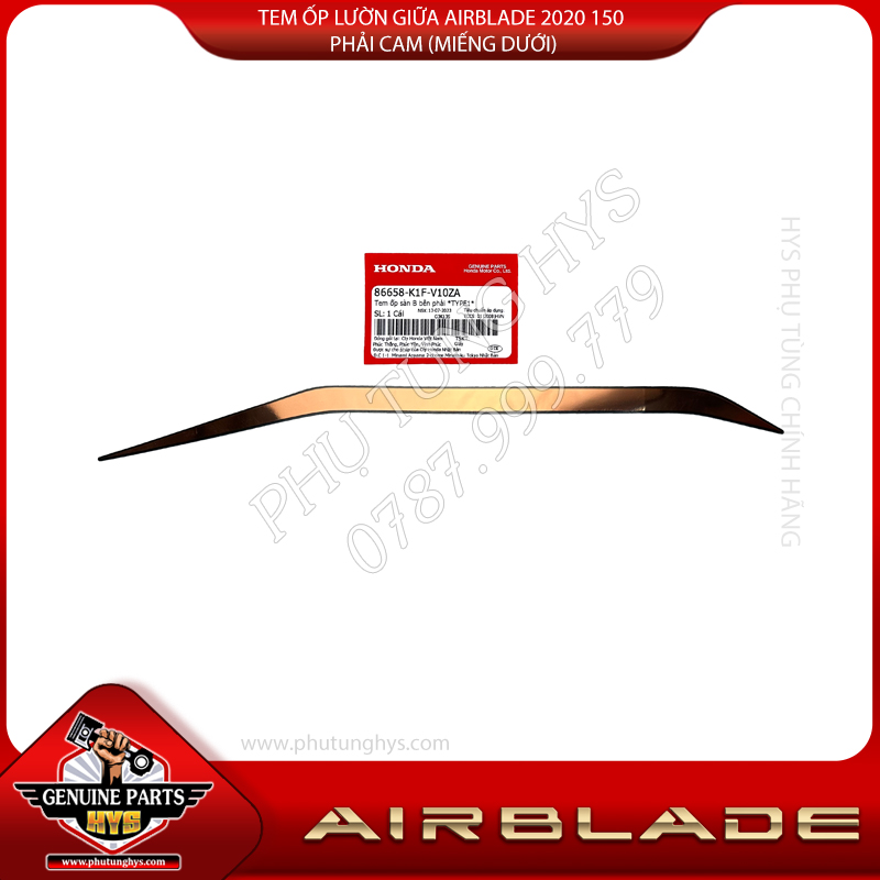 TEM ỐP LƯỜN GIỮA AIRBLADE 2020 150 PHẢI CAM (MIẾNG DƯỚI)