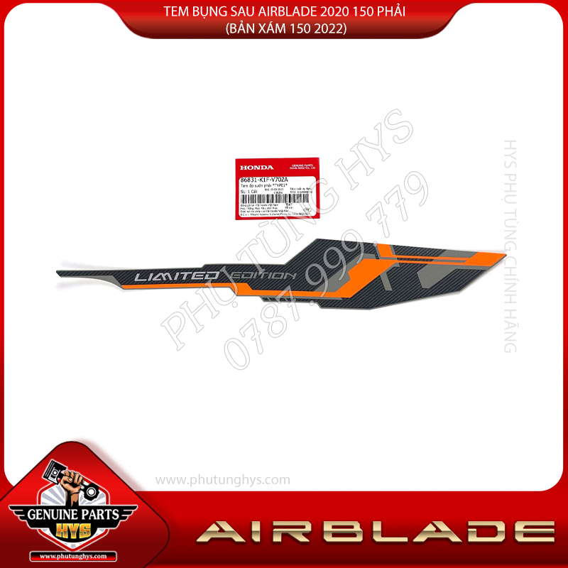 TEM BỤNG SAU AIRBLADE 2020 150 PHẢI (BẢN XÁM 150 2022)