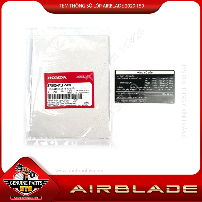 TEM THÔNG SỐ LỐP AIRBLADE 2020 150
