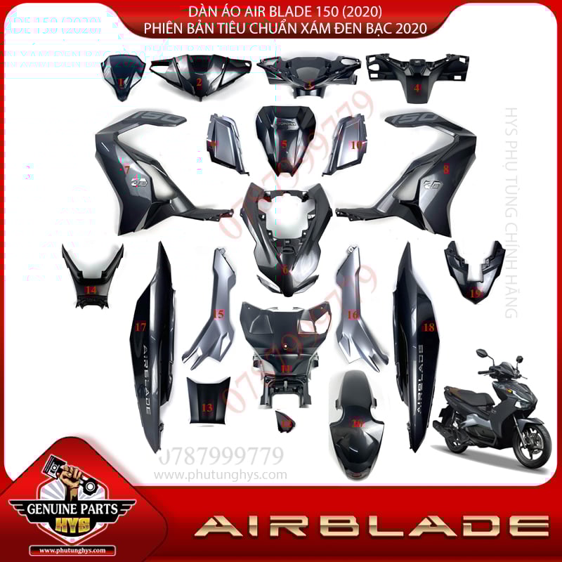 DÀN ÁO AB 2020 AIRBLADE 150 PHIÊN BẢN TIÊU CHUẨN XÁM ĐEN BẠC 2020