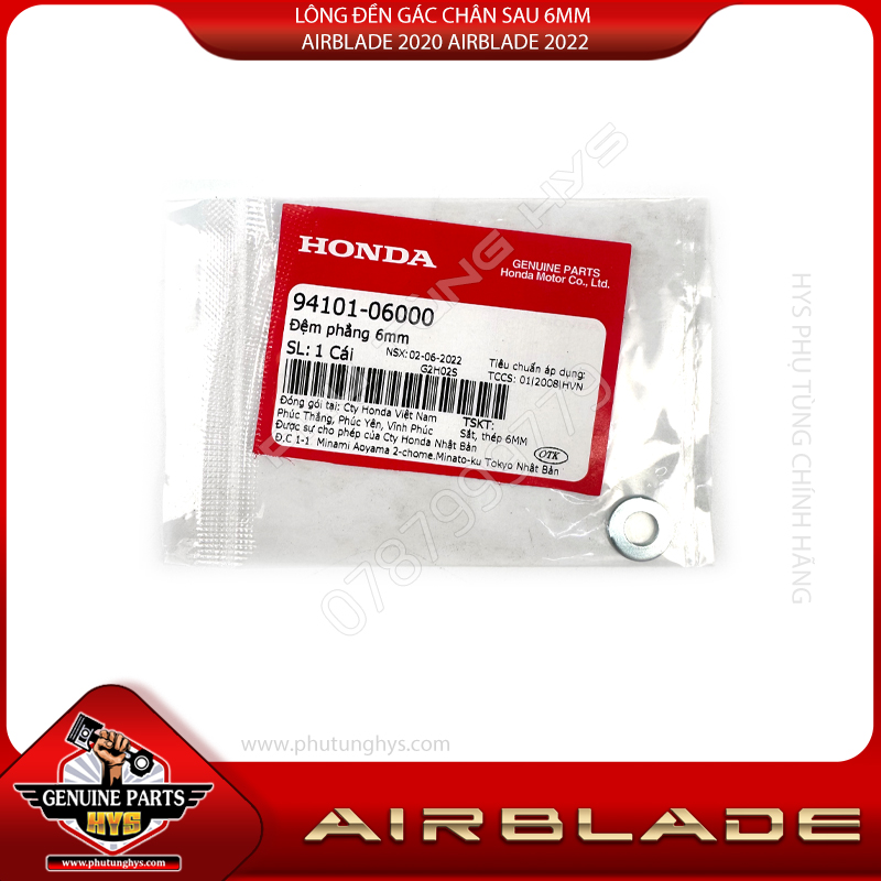 LÔNG ĐỀN GÁC CHÂN SAU 6MM AIRBLADE 2020 AIRBLADE 2022