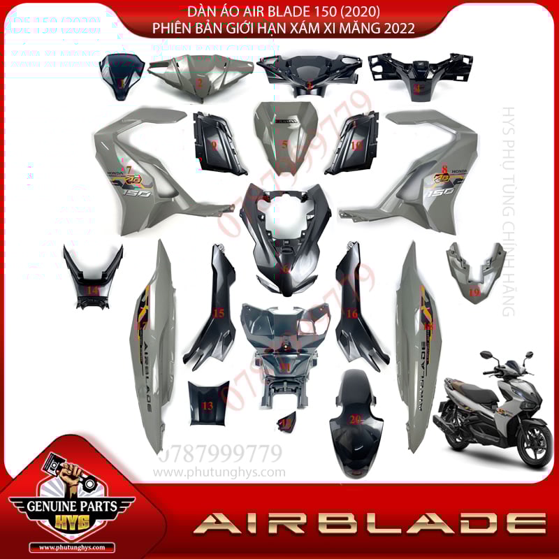 DÀN ÁO AB AIRBLADE 150 (2020) PHIÊN BẢN GIỚI HẠN XÁM XI MĂNG 2022