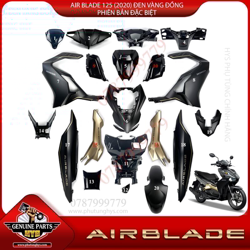 DÀN ÁO AB AIRBLADE 125 (2020) ĐEN VÀNG ĐỒNG PHIÊN BẢN ĐẶC BIỆT