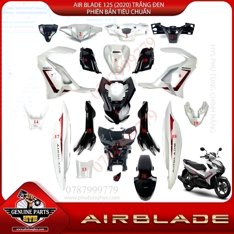 Dàn áo AB AirBlade 125 Trắng Đen 2020 Phiên Bản Tiêu Chuẩn