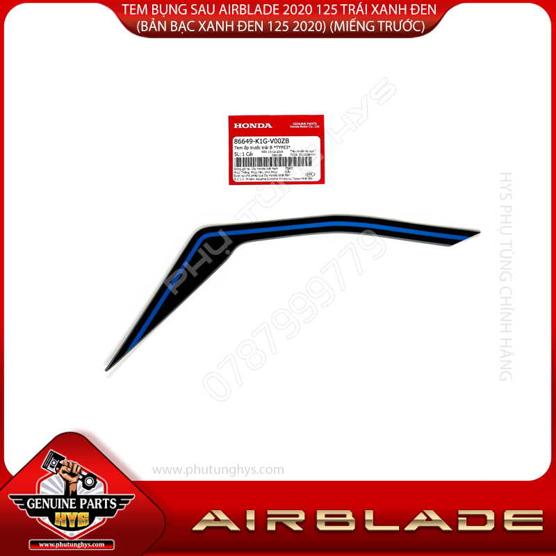 TEM BỤNG SAU AIRBLADE 2020 125 TRÁI XANH ĐEN (BẢN BẠC XANH ĐEN 125 2020) (MIẾNG TRƯỚC)
