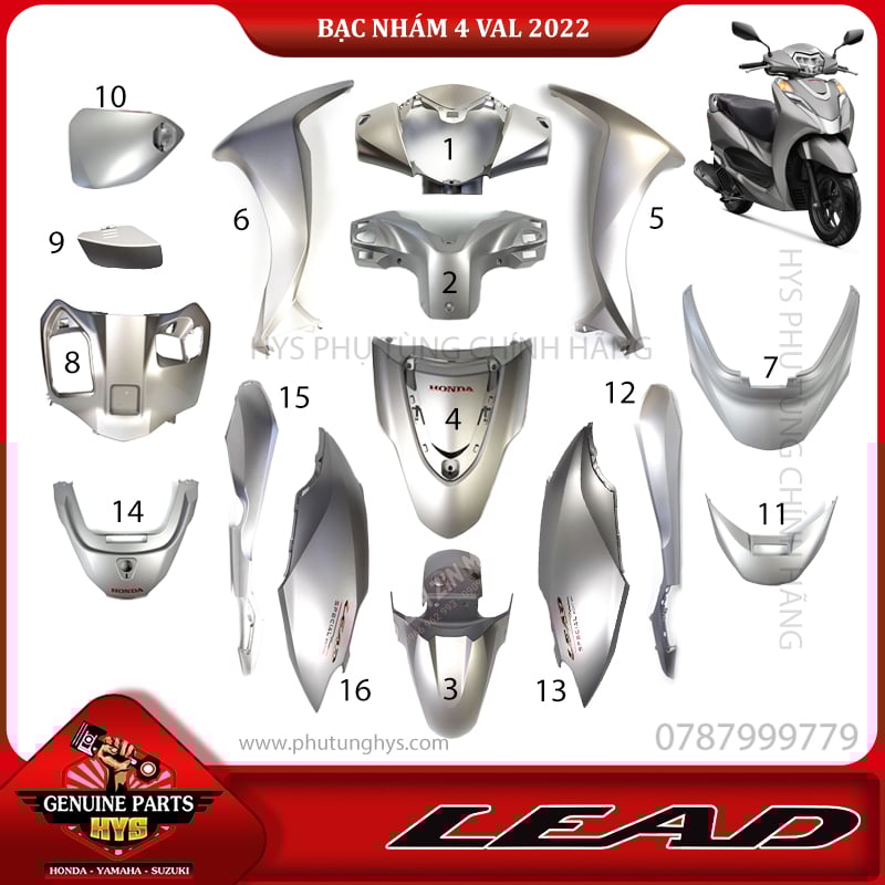 DÀN ÁO LEAD 125 4VAL BẠC NHÁM (2018 - 2022) 16 MÓN