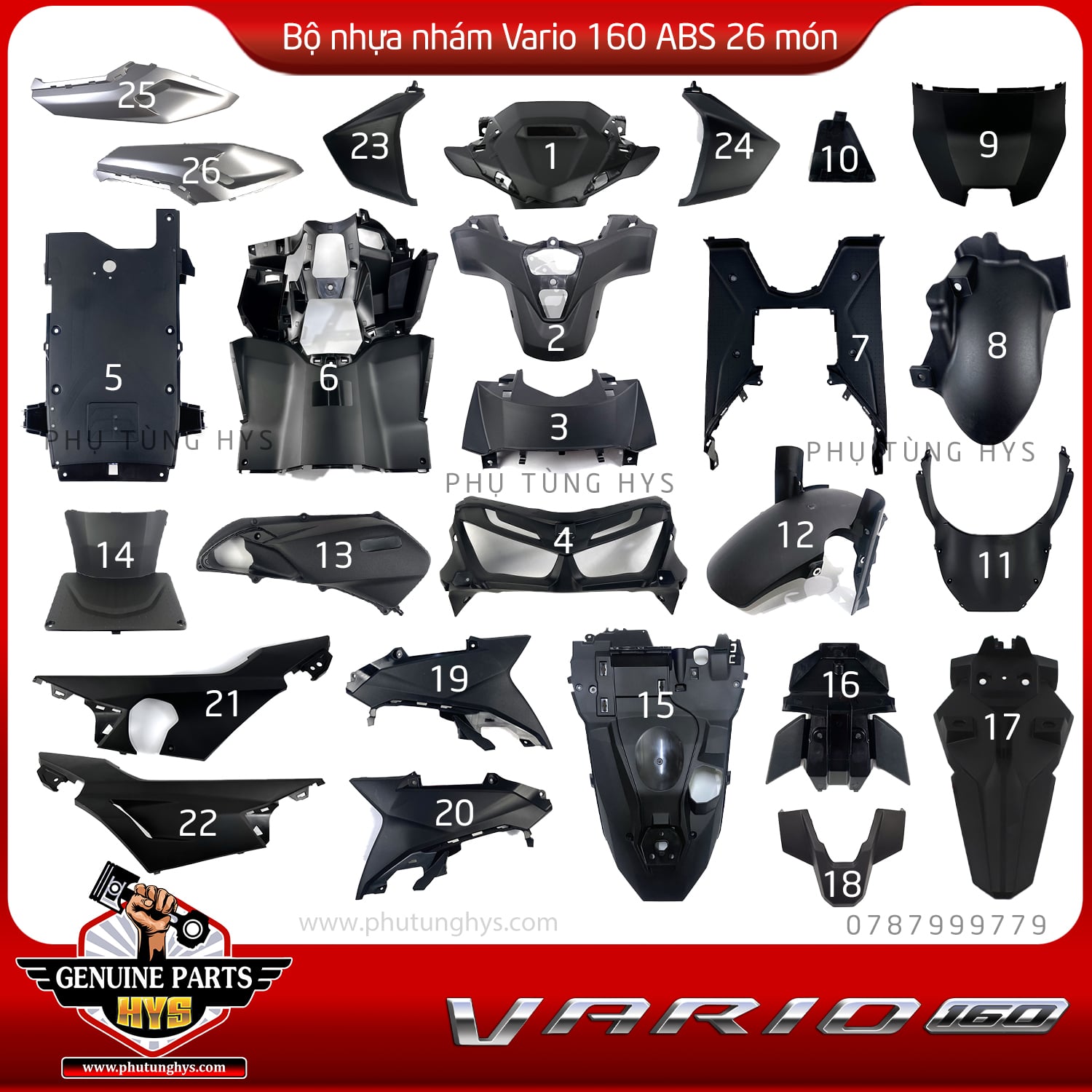 BỘ NHỰA NHÁM VARIO 160 CLICK 160 BẢN ABS (26 MÓN)