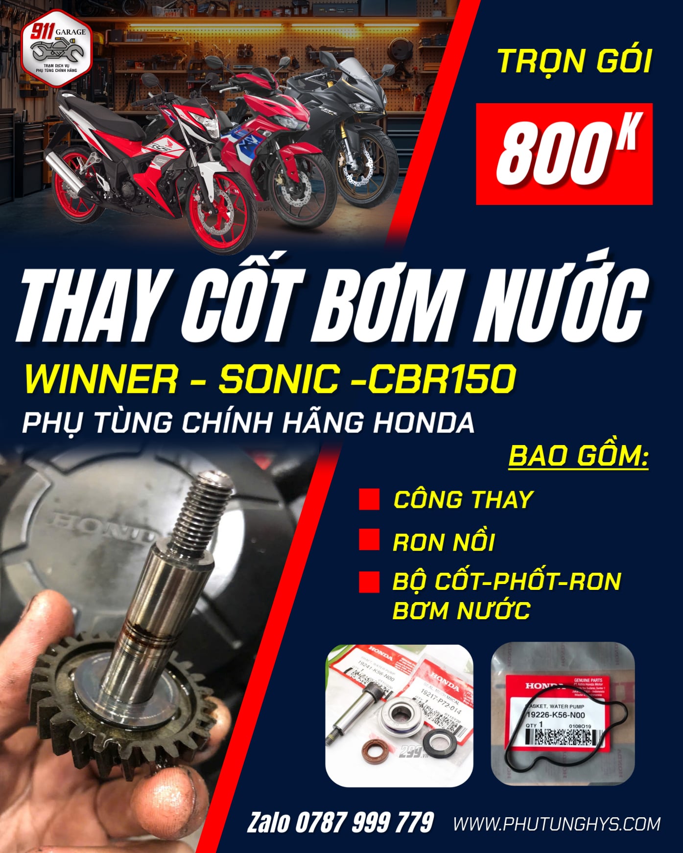 THAY CỐT VÀ PHỐT BƠM NƯỚC WINNERX - SONIC - CBR150