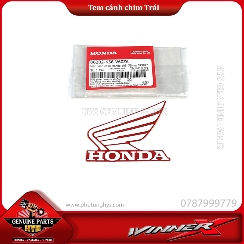 TEM HONDA CÁNH CHIM YẾM TRƯỚC WINNER X V2 TRÁI (BẢN ĐỎ XANH TRẮNG ĐEN HRC 2020 ABS)