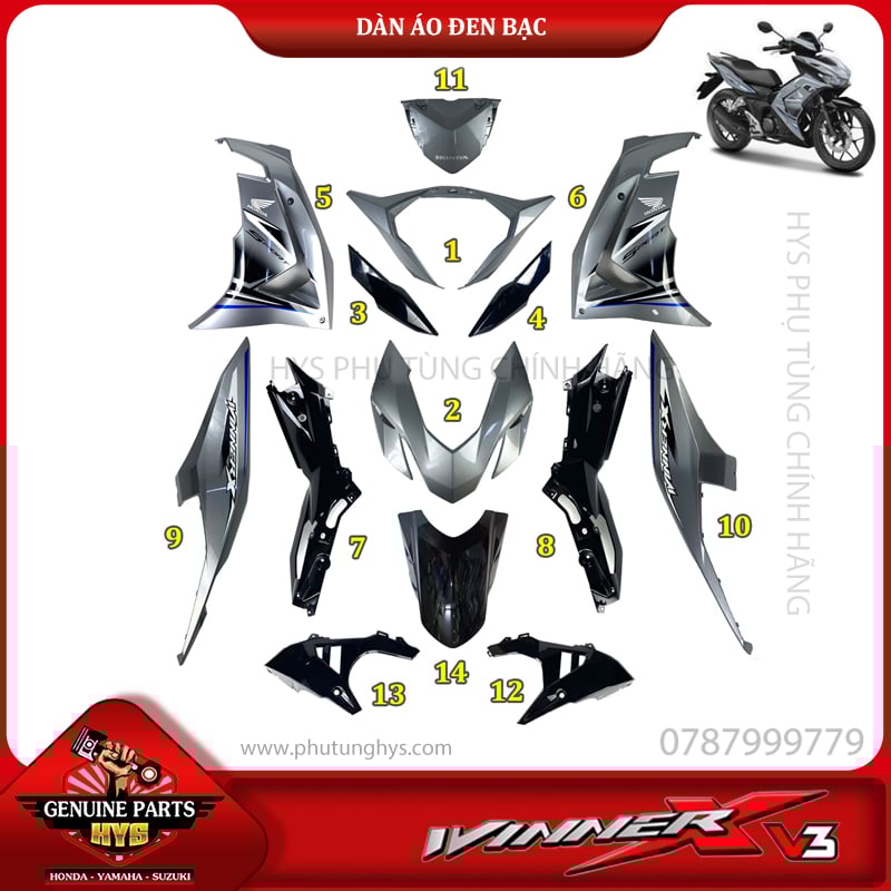 DÀN ÁO WINNER X V3 ĐEN BẠC