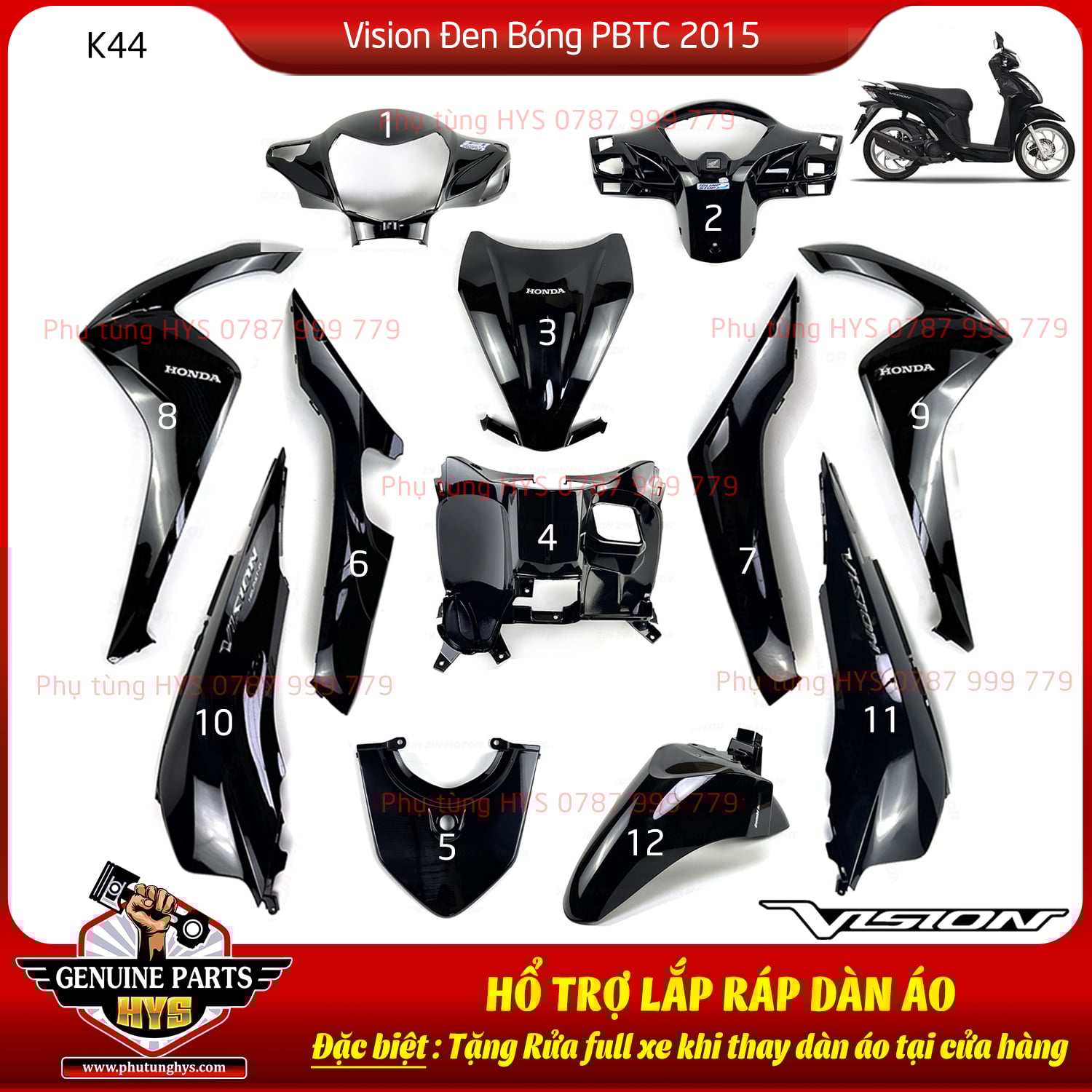 DÀN ÁO VISION K44 ĐEN BÓNG 2015