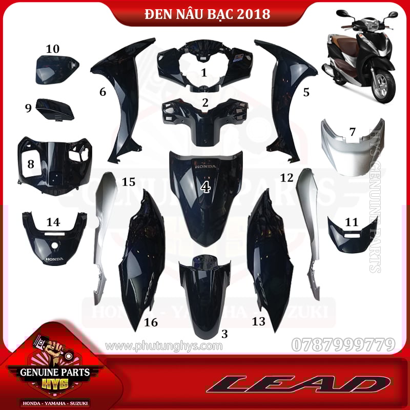 DÀN ÁO LEAD 125 ĐEN NÂU BẠC (2018 - 2022) 16 MÓN