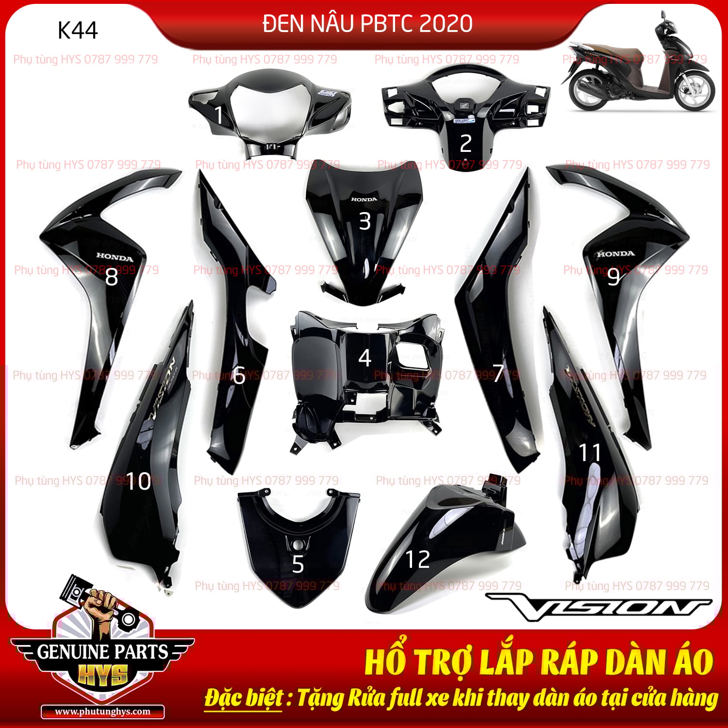 DÀN ÁO VISION K44 ĐEN NÂU 2020 PHIÊN BẢN TIÊU CHUẨN