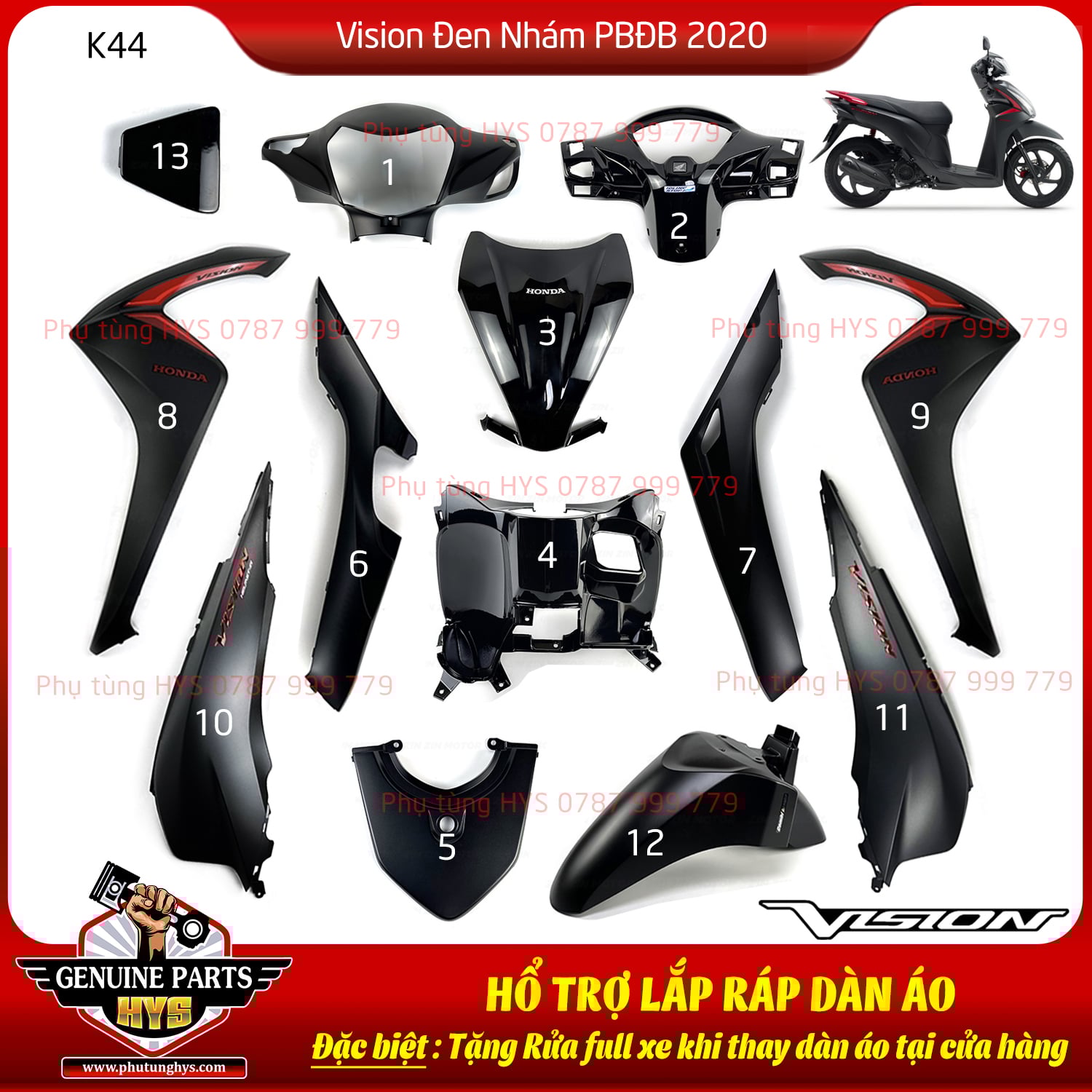 DÀN ÁO VISION K44 ĐEN NHÁM 2020 PHIÊN BẢN ĐẶC BIỆT